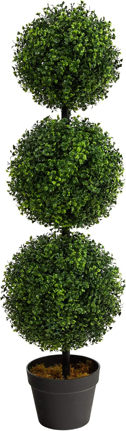 Nearly Natural 36in Artificial Triple Ball Boxwood Topiary Tree - Indoor Outdoor Realistic Faux G... | Amazon (US)
