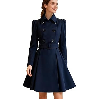 ForeMode Women Swing Double Breasted Wool Pea Coat with Belt Buckle Spring Mid-Long Long Sleeve L... | Amazon (US)