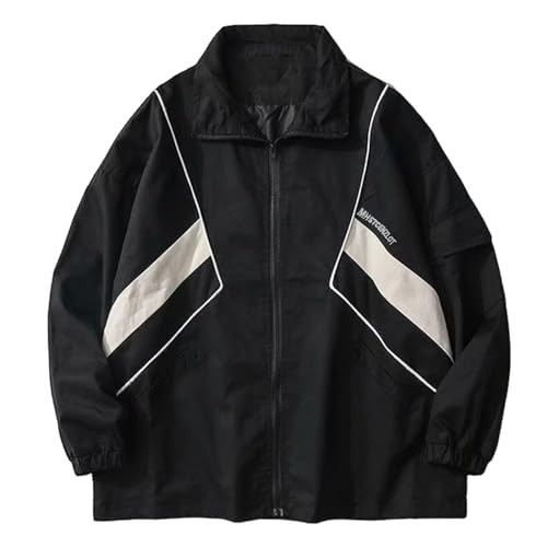 Wyeysyt Women's Y2k Jackets Zip Up Lightweight Windbreaker Jacket Varsity Oversized Jacket 90s Jacket(02Black-L) | Amazon (US)