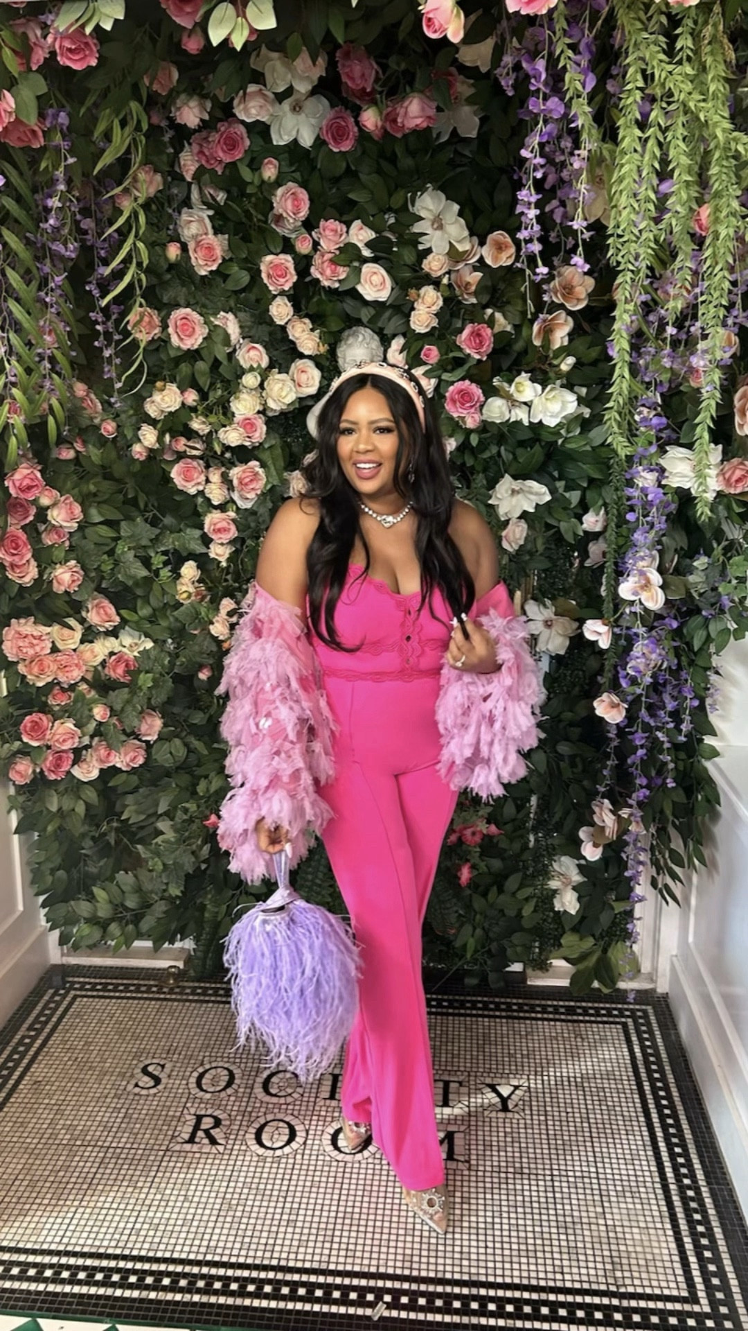 Create the most fab Galentine outfit with a pink jumpsuit, statement jacket and feather bag! This was for a galentine/ valentine brunch with the girls in the stunning Arden restaurant. Shades of Pink & Lilac were the perfect vibe for this event! 

#LTKstyletip #LTKfindsunder100 #LTKmidsize