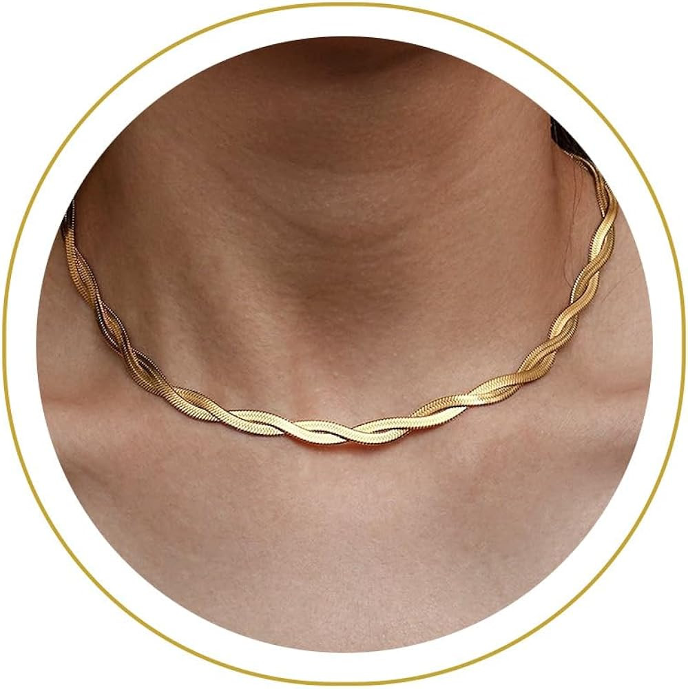 CHESKY 14K Gold/Silver Plated Snake Chain Necklace Herringbone Necklace Gold Choker Necklaces for... | Amazon (US)