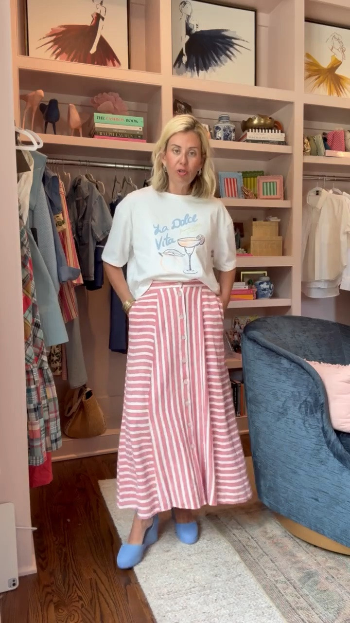 Love this skirt and we are styling it all the ways! Denim top or pair with this graphic tee. 
Tee - small
Skirt & denim top - xs 
Espadrille - 8 tts 

*use Catherine20 for 20% off my bracelets

#LTKdayinmylife #LTKmomlife #LTKOver40