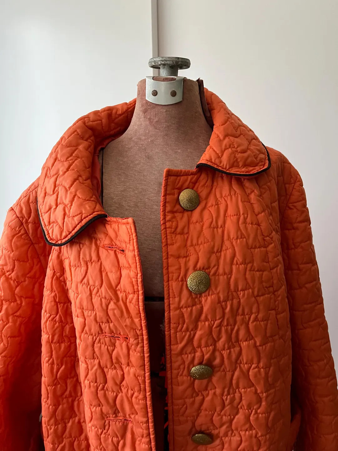 Vintage Quilted Orange Car Coat Side Zippers Gold buttons women’s large Spring Coat Retro Coat | Etsy (US)