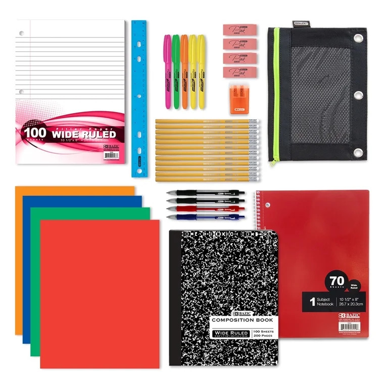BAZIC Back to School Kit 33 Count Bundle Box for Student K-12, Composition Book Portfolio Pencils... | Walmart (US)