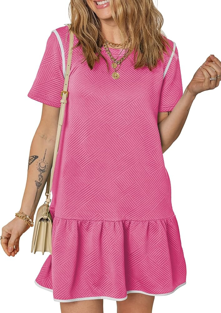 EVALESS Womens Summer Dresses 2025 Casual Crewneck Short Sleeve Textured Flowy Ruffle A-Line Swin... | Amazon (US)