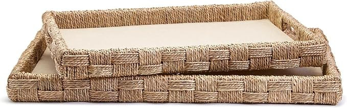 Two's Company Hand Crafted Sea Grass and Rattan Oversized Decorative Square Trays, Set of 2, Eleg... | Amazon (US)