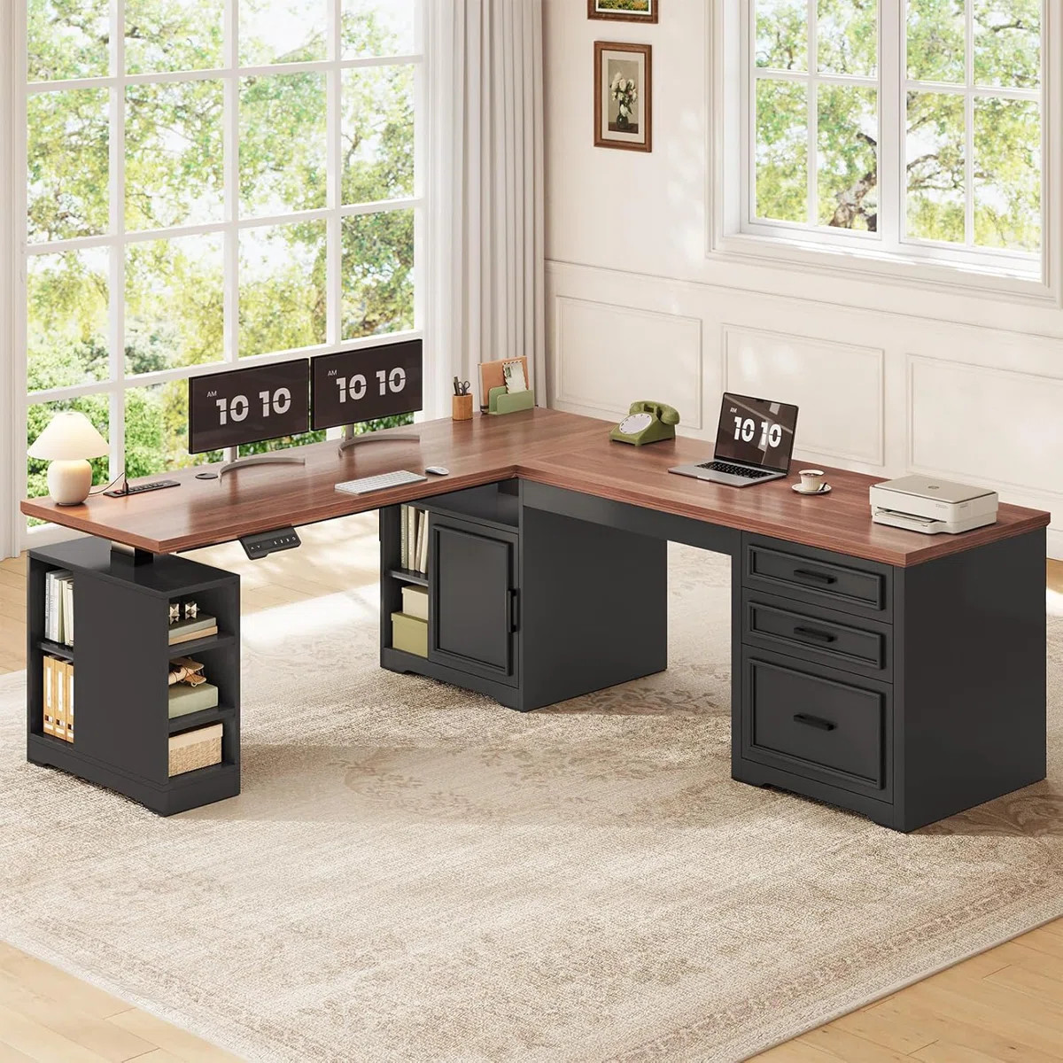 Farmhouse L Shaped Electric Standing Desk | Wayfair North America