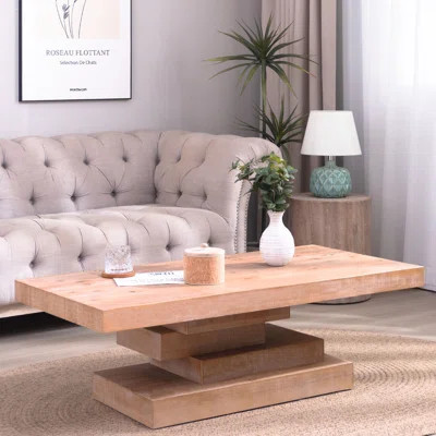 Modern Rustic Wood Coffee Table ,Farmhouse Style Coffee Table,Wood Block Base Coffee Table, Living Room Furniture,Rectangular Wood Center Table | Wayfair North America