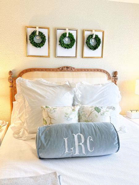 Cozy holiday decor! Our headboard is antique & bolster pillow was custom made. Artwork was a DIY. Linked similar items!

#LTKSeasonal #LTKhome #LTKHoliday