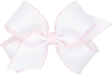 Girls' Classic Grosgrain Moonstitch Hair Bow on a WeeStay No-Slip Hair Clip, Medium, White with P... | Amazon (US)