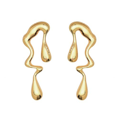 Irregular Waterdrop Earrings for Women Gold Liquid Punk Boho Teardrop Statement Dangle Drop Earrings (Gold) | Amazon (US)