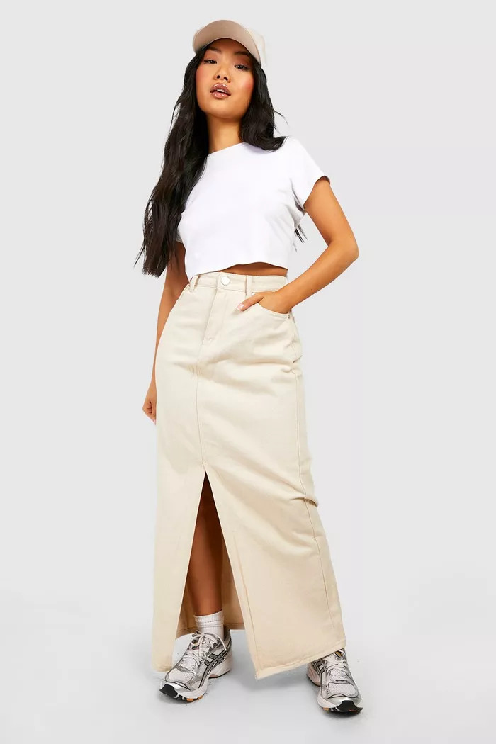 Denim Split Front Maxi Skirt | Boohoo.com (US & CA)