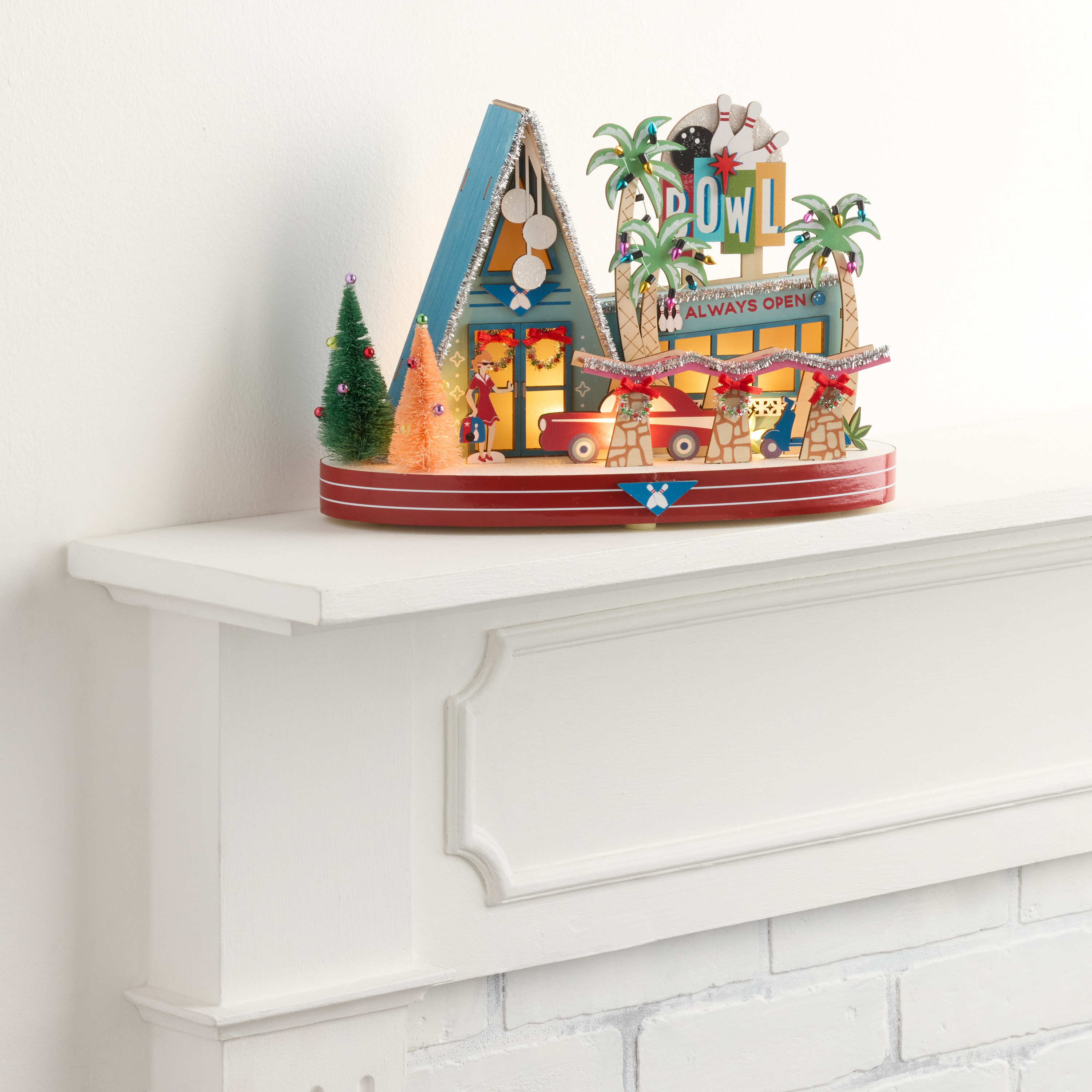 Laser Cut Wood Mid Century Bowling Alley LED Light Up Decor | World Market