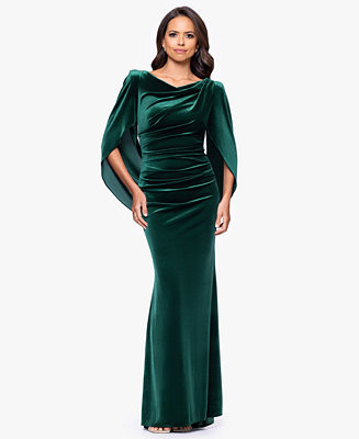 Betsy & Adam Women's Velvet Draped Back Long Dress, 4P-24W - Macy's | Macy's