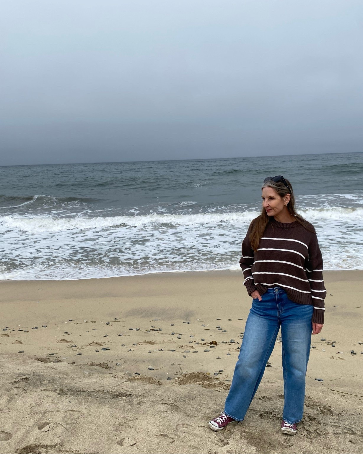 Cool day at the beach. Fav striped sweater … 100% cotton. Straight leg jeans - true to size. 

#LTKdayinmylife #LTKMidsize #LTKOver40