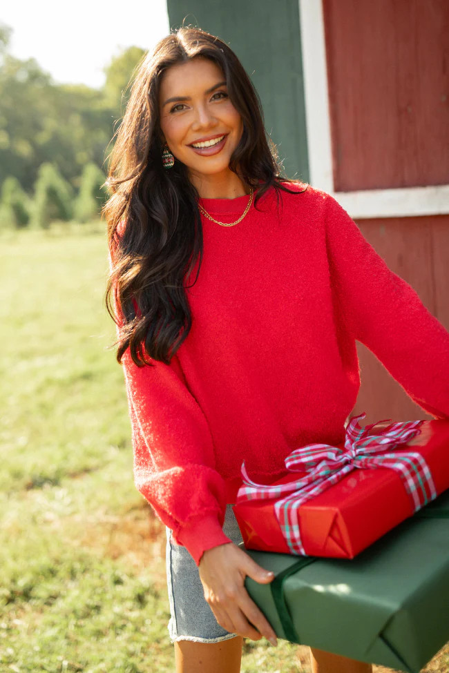 Kristy Red Boucle Sweater | Pink Lily