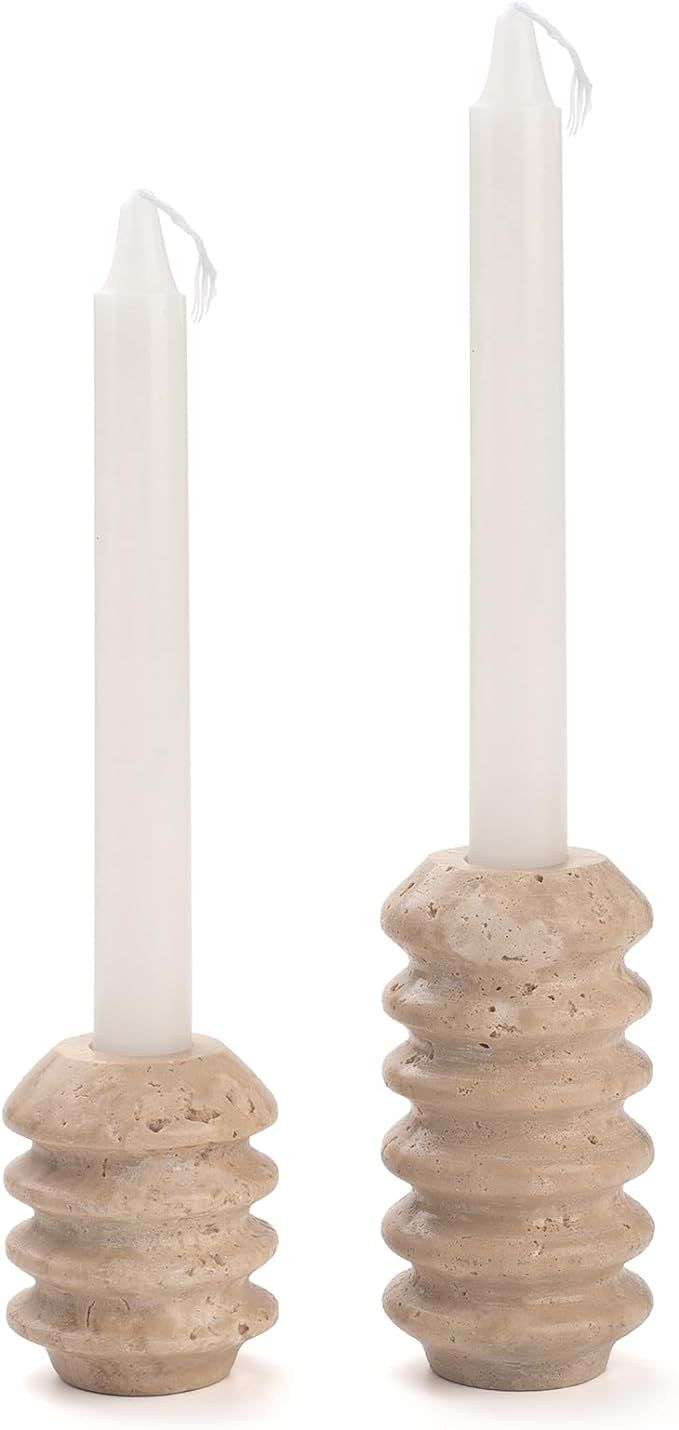 Travertine Stone Candle Holders for Table Centerpiece Decor Modern Marble Candlestick Holder for ... | Amazon (US)