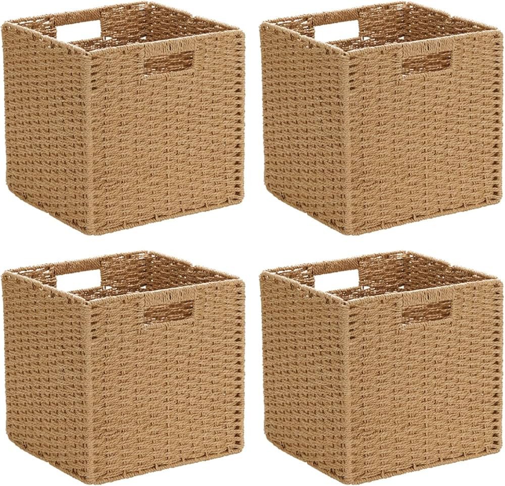 HNZIGE Foldable Hand-Woven Paper Rope Storage Baskets, Set of 4 Decorative Wicker Storage Basket ... | Amazon (US)