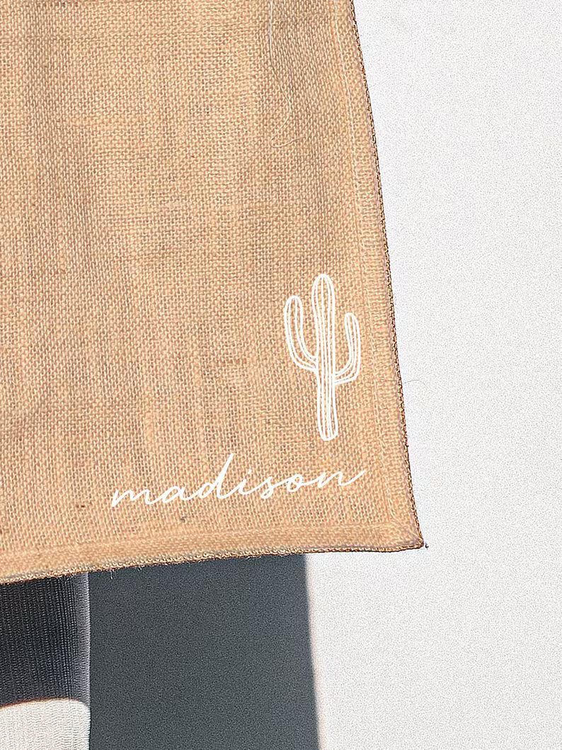 Minimalist Cactus Beach Bag Personalized Burlap Bags Beach - Etsy | Etsy (US)