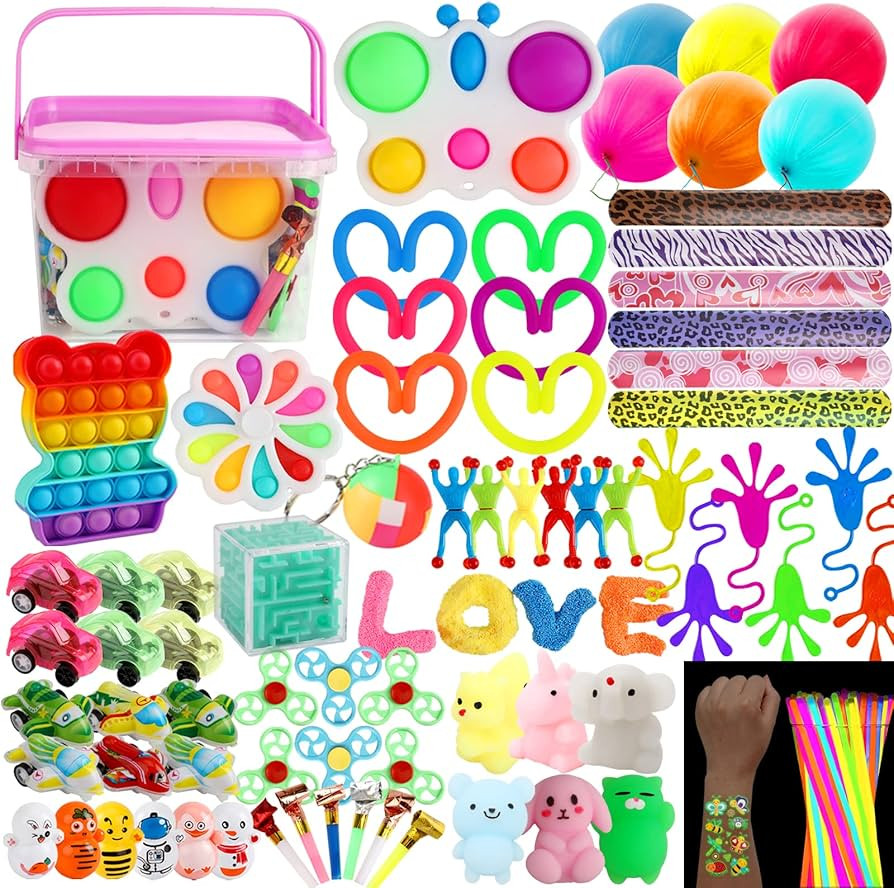 100 pcs Fidget Toys Pack, Party Favors For Kids 8-12 Mini Autism Sensory Toy Goodie Bag Pinata St... | Amazon (US)