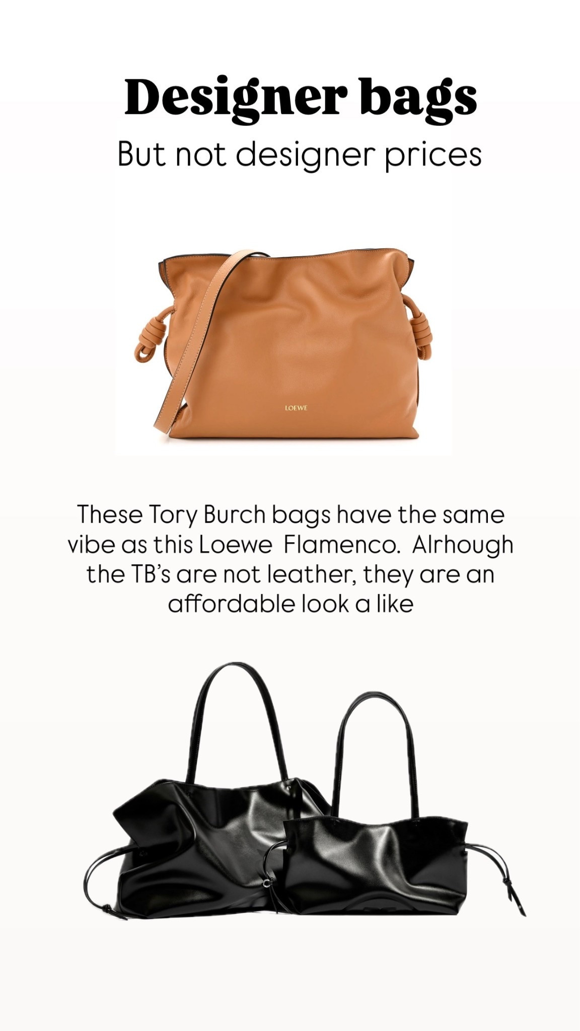 Although this Tory is not leather is a leather alternative—it has the same shape and structure as the Flamenco

🔎 designer look alike, designer bags for less, well-made look alike, mid grade designer bags, mid range designer bags, quality leather bags, affordable bags that look like high-end designer, affordable bags that look like luxury bags , styled with bags