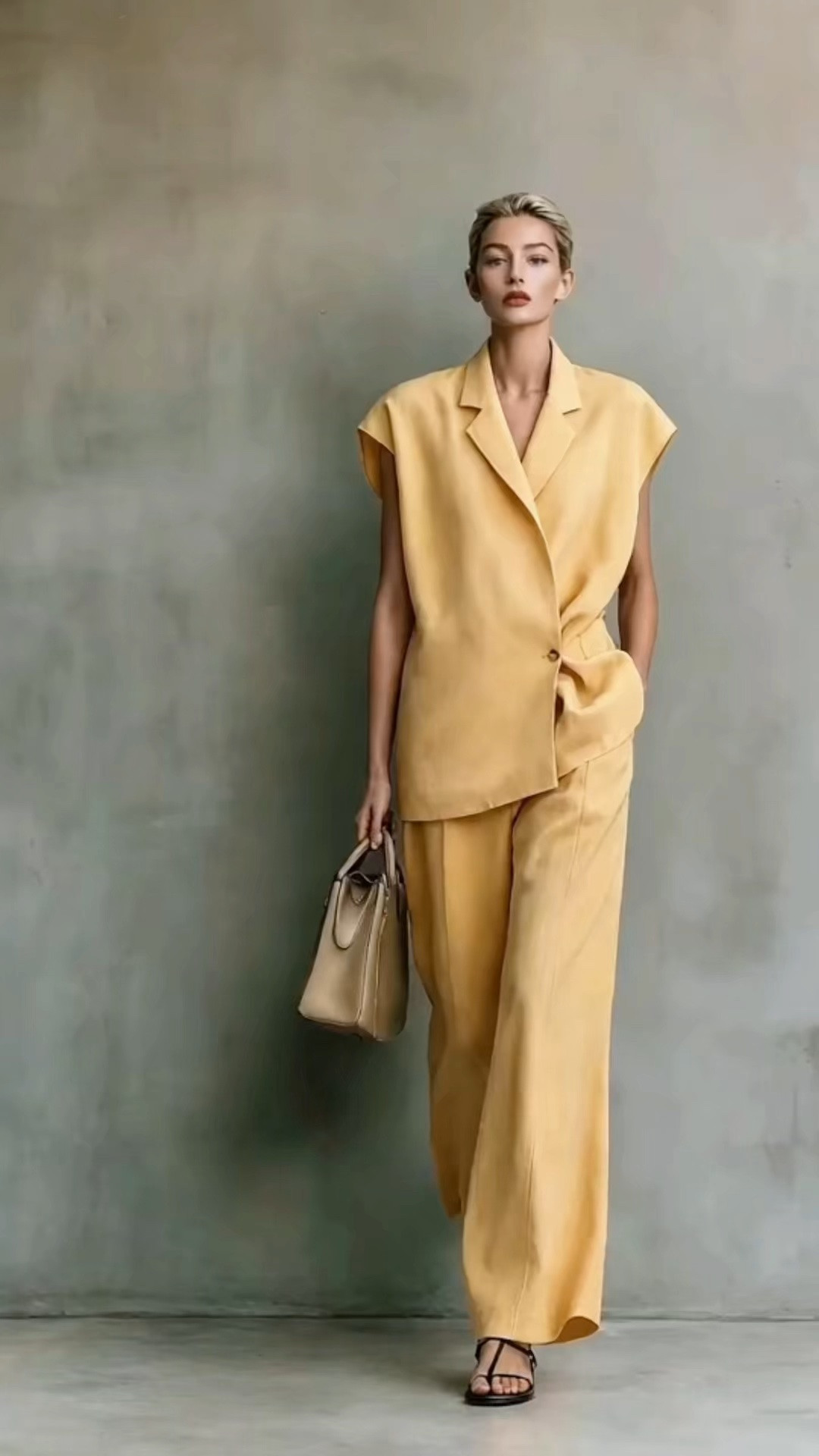 Soft yellow linen vest blazer and wide-leg pants set, bringing effortless, warm-toned everyday elegance to your wardrobe.

#LTKootd #LTKOver40 #LTKWorkwear