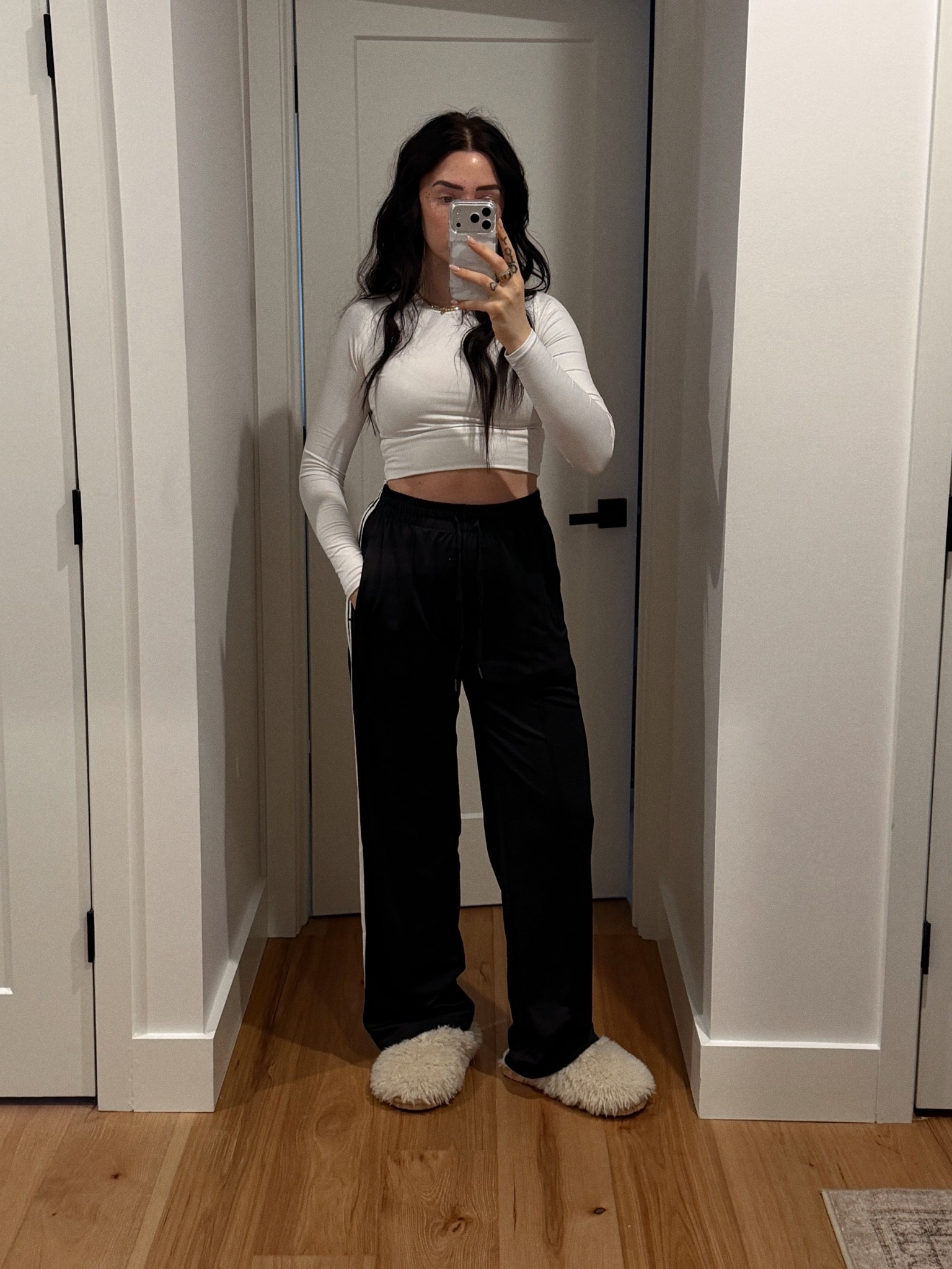 Super casual WFH look — these track pants were an Amazon find and are tall girl friendly! 

(34” inseam, and I sized up!)

#LTKTall #LTKActive #LTKFindsUnder50