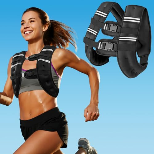 Weighted Vest with Two Adjustment Straps for Men Women, 8lbs/12lbs/16lbs/20lbs Weight Vest with Reflective Stripes for Workout, Strength Training, Running, Fitness, Muscle Building, Weight Loss | Amazon (US)