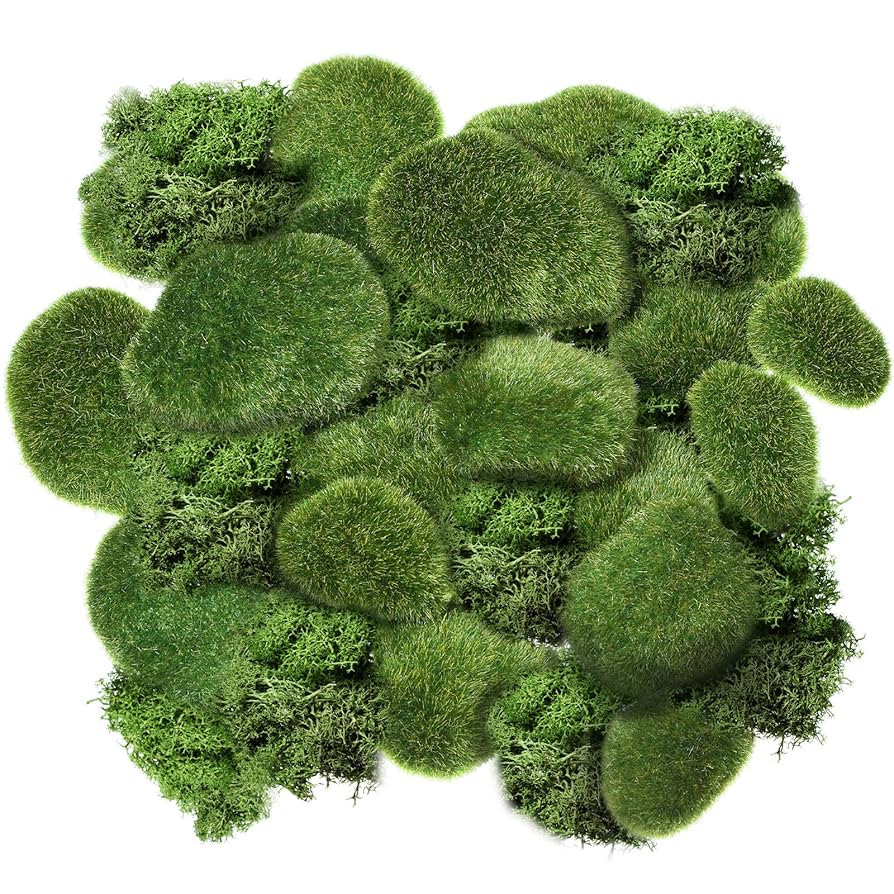 Chuangdi 20 Pieces Artificial Moss Rock Assorted Sized Decorative Faux Green Stones Green Moss Ba... | Amazon (US)