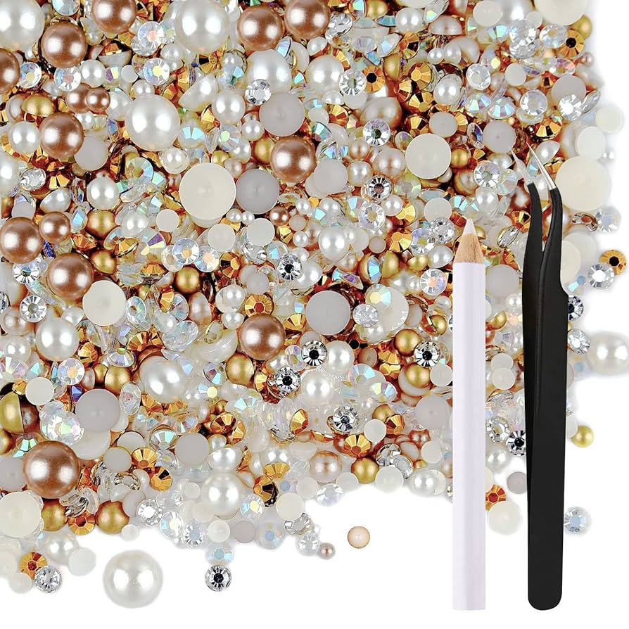 ASTARON 50g Mix Flatback Rhinestones Half Pearls for Craft Mixed Size 3mm-10mm Flat Back Rhinesto... | Amazon (US)