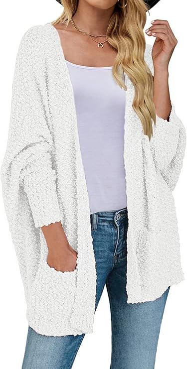 MEROKEETY Women's Fuzzy Popcorn Batwing Sleeve Cardigan Knit Oversized Sherpa Sweater Coat | Amazon (US)