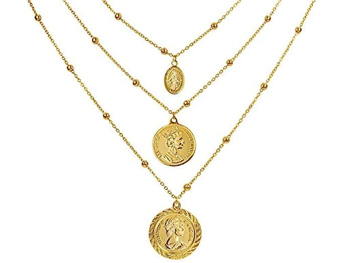 Coin Pendant Necklace 18K Gold Plated Canadian Coin Ball Chain Coin Vintage Layered Necklace for Wom | Amazon (US)