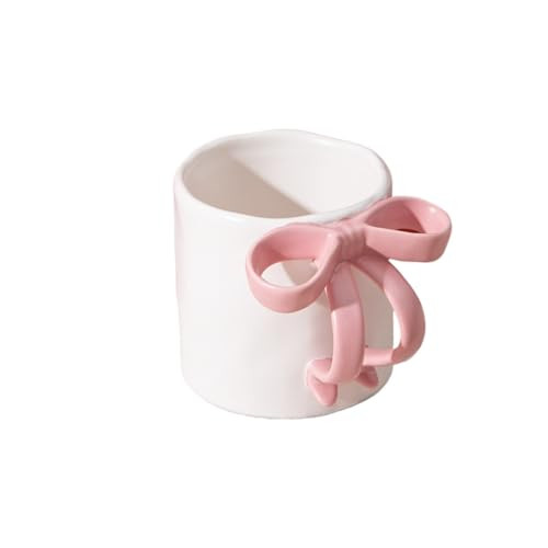 zouxangzz Cute Bow Ceramic Cups high Value Coffee Cups Girl Heart Mugs Light Luxury Office Home Milk Breakfast Cups (White Powder - Matte) | Amazon (UK)