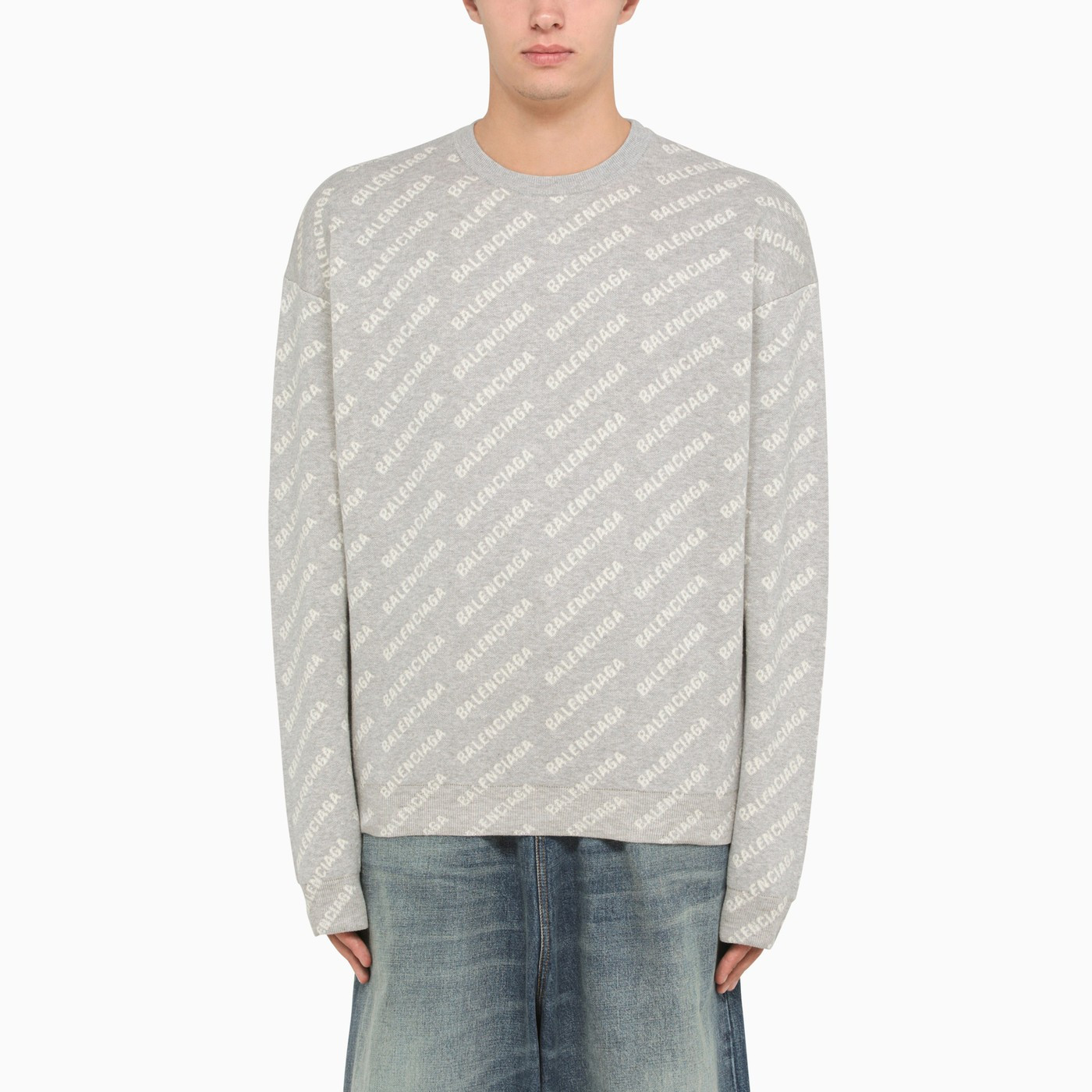 Grey cotton blend crew neck sweatshirt | The Double F