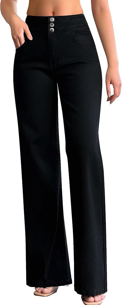 roswear Women's Wide Leg Jeans Casual High Waisted Stretch Baggy Loose Denim Pants | Amazon (US)