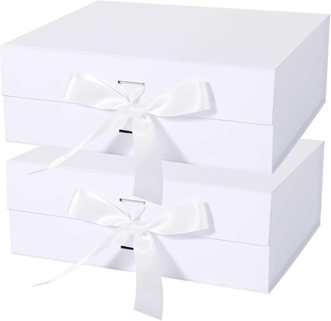 LFBOX White Gift Box with Ribbon Magnetic Lids 10.2x9x3.74 in, Christmas Gift Boxes Bridesmaid Gr... | Amazon (US)