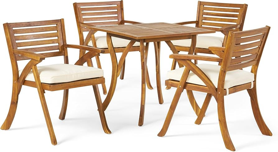 Christopher Knight Home Hermosa Acacia Wood Dining Set, 5-Pcs Set, Teak Finish | Amazon (US)