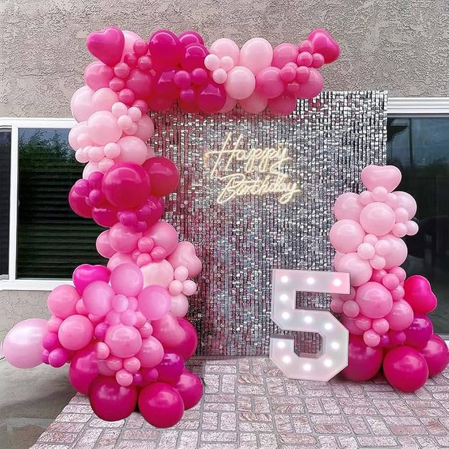 Pink Balloon Garland Arch Kit, 132PCS Hot Light Rose Pink Balloons with Heart Shape for Princess ... | Amazon (US)