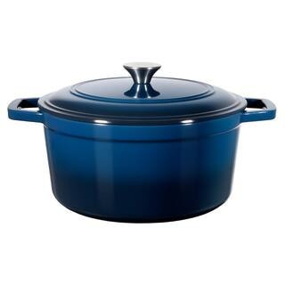 6 qt. Enameled Cast Iron Dutch Oven, with Lid and Dual Handles, Heavy-Duty Durable Cookware Pan, for Braising, Blue | The Home Depot