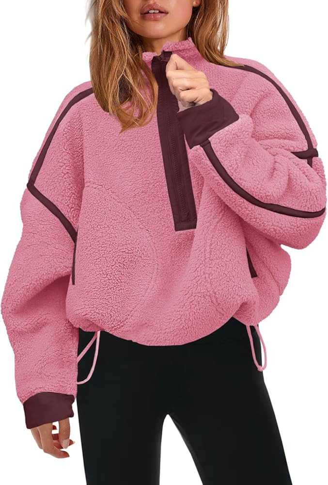 Panadila Womens Half Zip Sherpa Fleece Pullover Soft Oversized Sweatshirt with Pockets Warm Fuzzy... | Amazon (US)