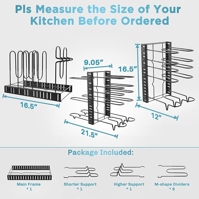 ORDORA Pots and Pans Organizer under Cabinet, 8 Tier Pan Organzier Rack with 3 DIY Methods, Adjus... | Amazon (US)