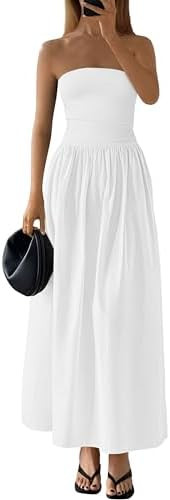 PRETTYGARDEN Women 2026 Summer Elegant Strapless Maxi Dress Tube Top Dress A Line Flowy Long Wedd... | Amazon (US)