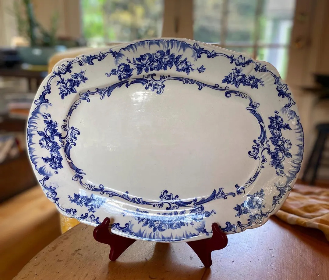 Antique White and Blue Ridgeways Lorraine Platter - Etsy | Etsy (US)