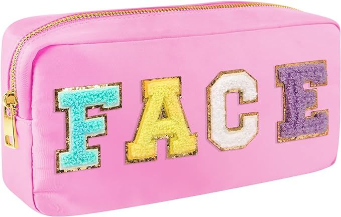 Preppy Patch Makeup Bag-Nylon Cosmetic Preppy Makeup Face Bag with Zipper-Varsity Stoney Clover C... | Amazon (US)