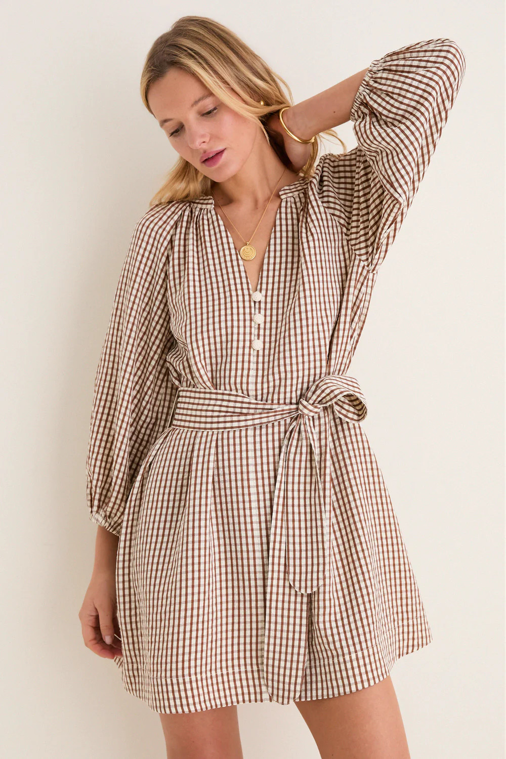 Brown Gingham Harlow Mini Dress | Tuckernuck (US)