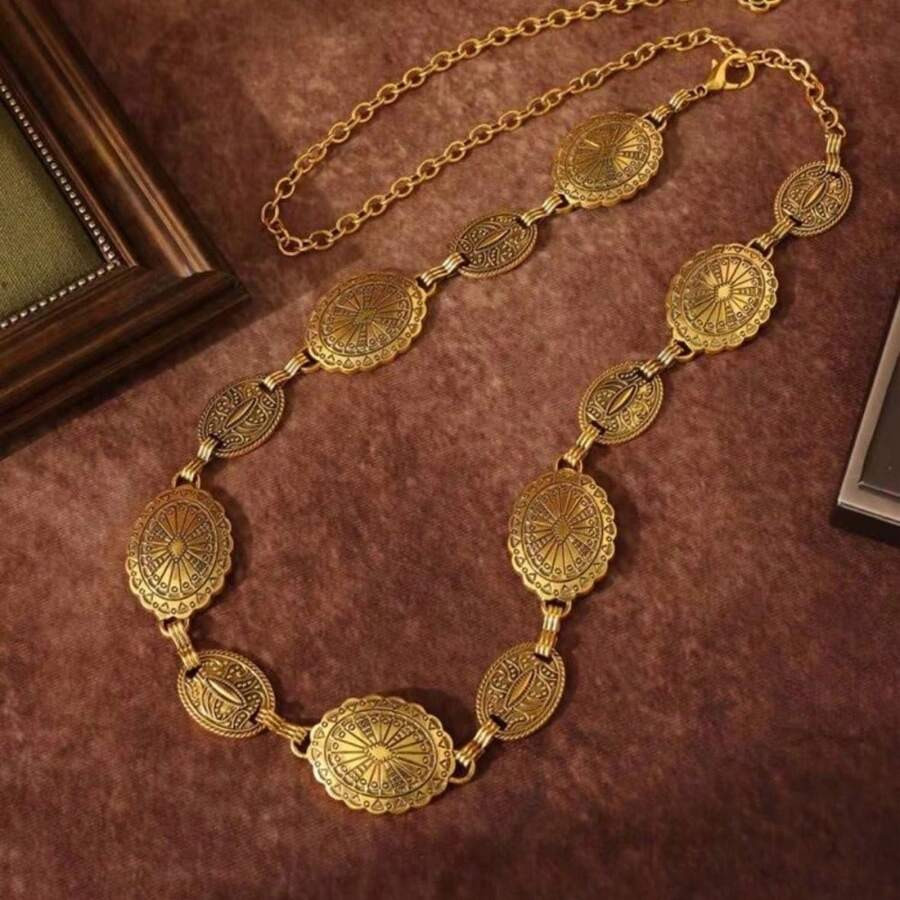 1pc Women Bohemian And Western Style Carved Floral And Geometric Pattern Vintage Waist Chain, Cas... | SHEIN