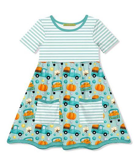 Mint Pumpkin & Truck Pocket A-Line Dress - Toddler & Girls | Zulily