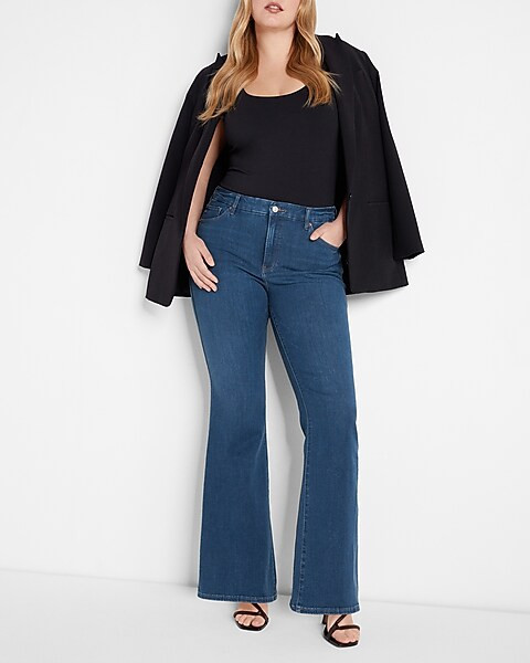 High Waisted Flexx Medium Wash Flare Jeans | Express