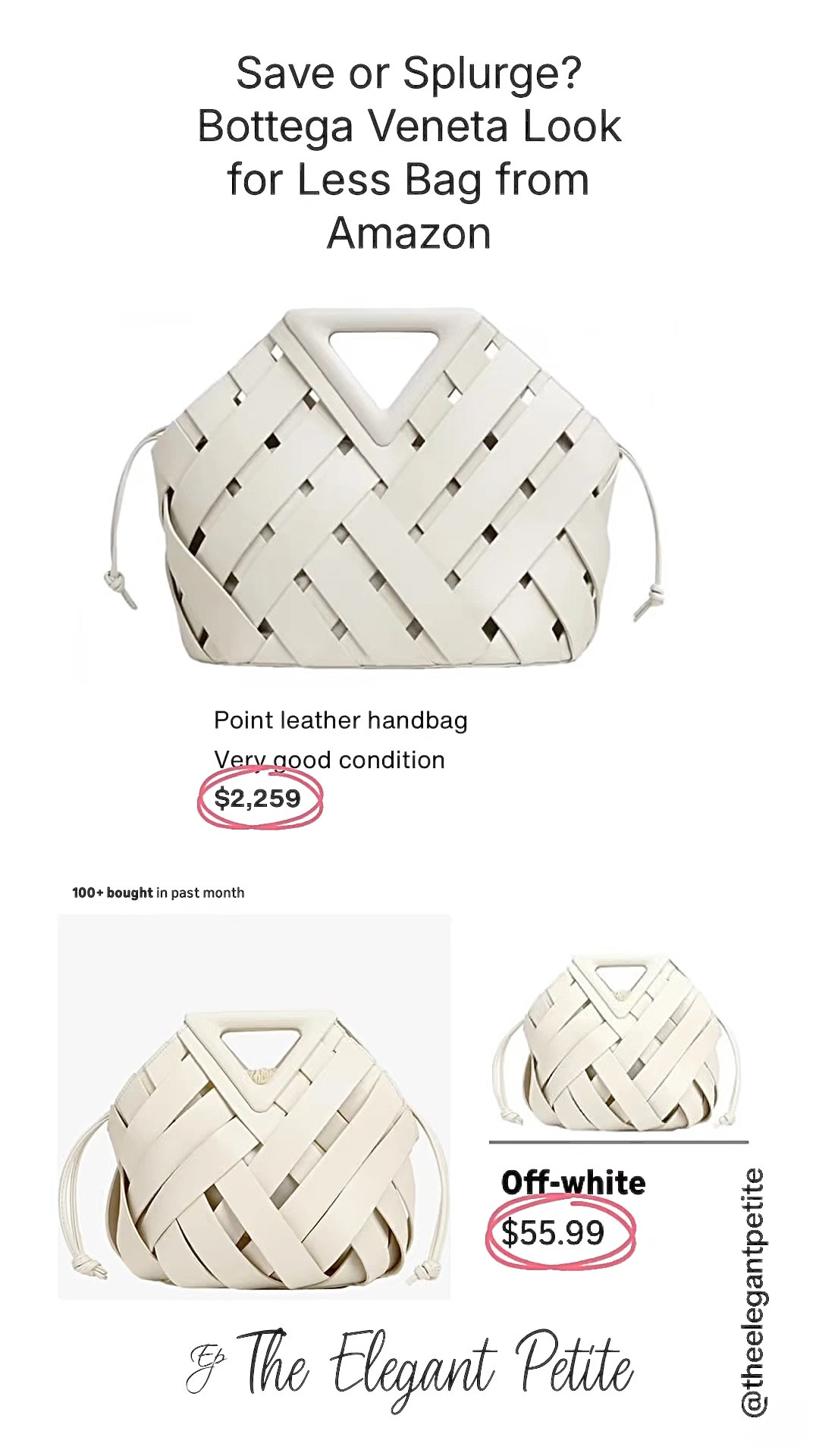 Bottega Veneta Look for Less Bag from Amazon 
Follow me for more inspiration. Affordable fashion items with a touch of luxury.                     Crafted for modern minimalists, the Bottega Veneta Point top-handle in slanted Intrecciato white leather pairs sculptural lines with the house's signature woven artistry for a quietly striking finish.   #elegantstyle #styleinspo
#designerinspired
#designeramazonfashion
#bottegavenetalookforless

#LTKootd #LTKPetite