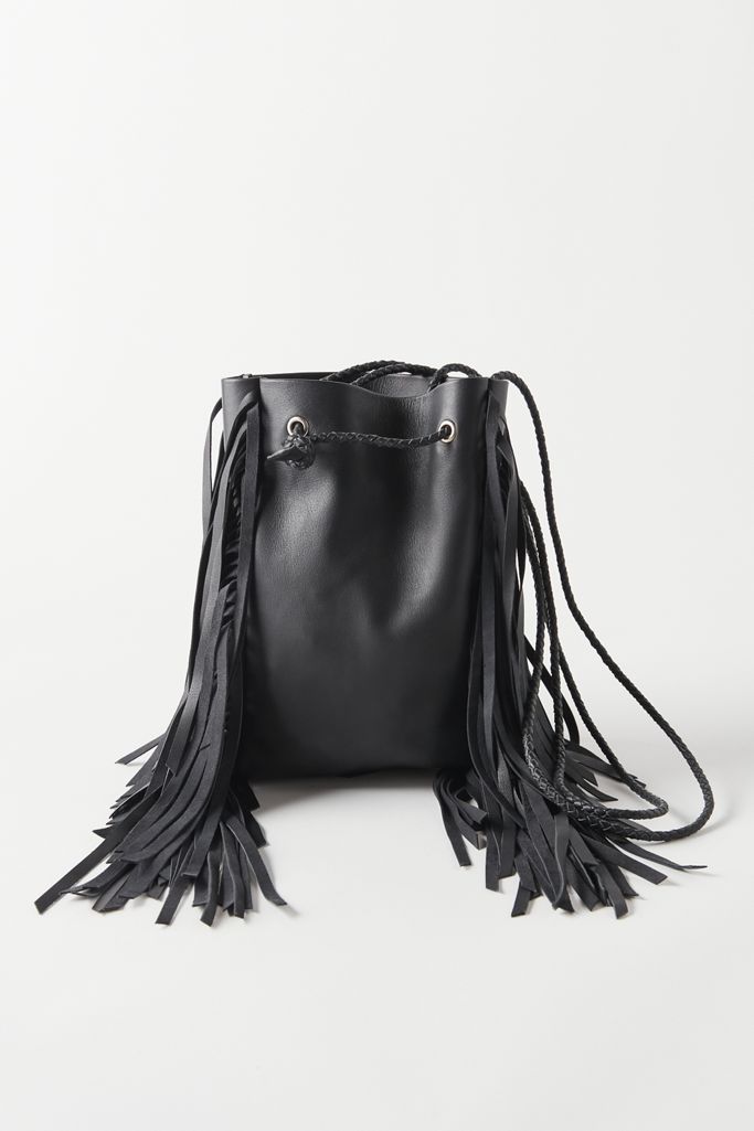 UO Harper Leather Fringe Bucket Bag | Urban Outfitters (US and RoW)